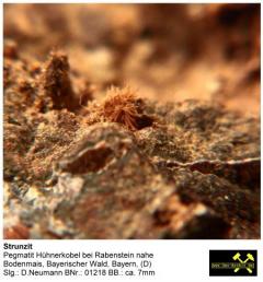 Strunzit - Pegmatit Hühnerkobel bei Rabenstein n. Bodenmais, Bayerischer Wald, Bayern, (D) - Slg. D.Neumann BNr. 01218.JPG